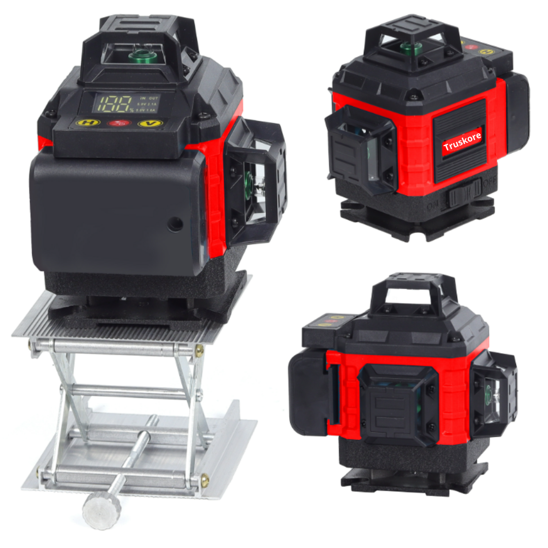 Truskore Kruislijnlaser Met Statief - 4 tot 16 Lijnen - 4D Professionele Bouwlaser - 50 Meter Meetbereik - Zelfnivellerend - 360 Graden - Laser Waterpas - Lijnlaser - Complete set - Rood