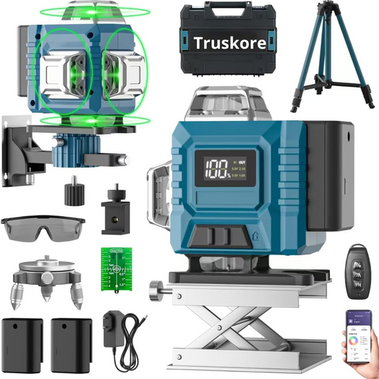 Truskore Kruislijnlaser Met Statief - 4 tot 16 Lijnen - 4D Professionele Bouwlaser - Zelfnivellerend - 360 Graden - Laser Waterpas - Lijnlaser - Complete set