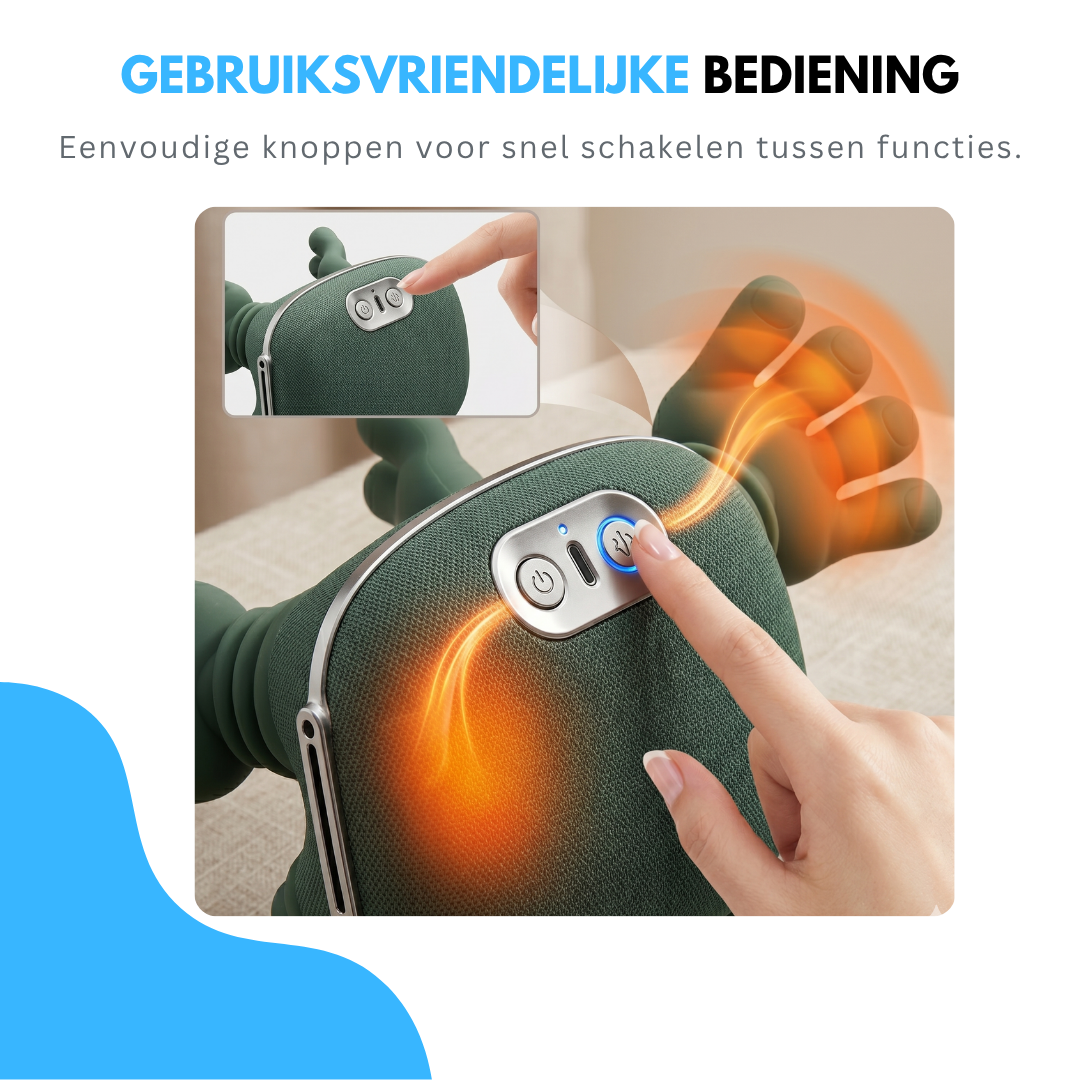 Livista Nekmassage Apparaat - Verwarmde Massagehand - Shiatsu Massagekussen - LED-Display - Massagekussen Draadloos - Shiatsu Massage Apparaat - Arm, Rug, Been & Nekmassage Apparaat met Infrarood- Groen - 3 standen