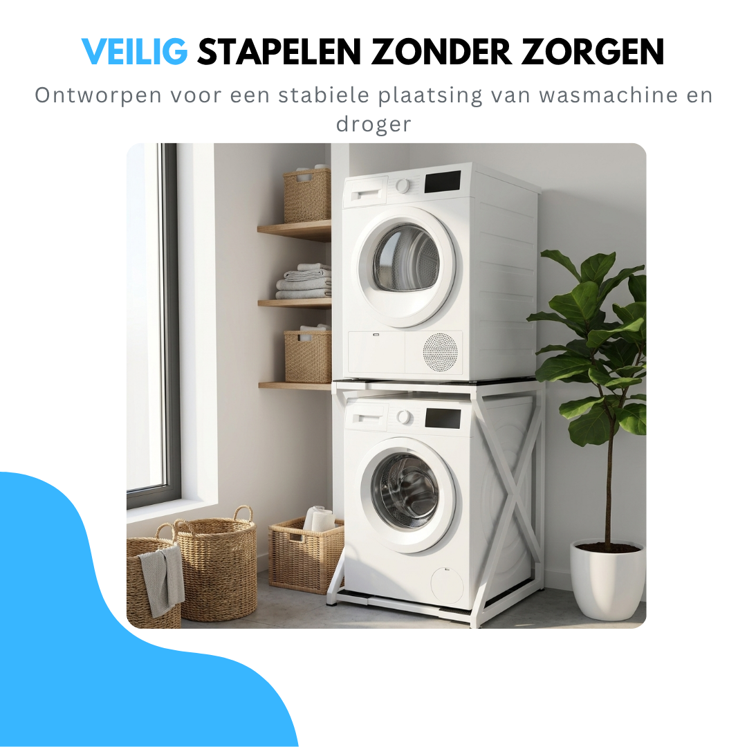 Livista Wasmachine Verhoger - Wasmachine Stapelrek - Universeel Wasmachine en Droger Verhoger - Wasmachine Ombouw - Wasmachinerek - Wasmachine Sokkel - Metaal Wit - Anti Vibratie - Robuust - Stevig - Stabiel