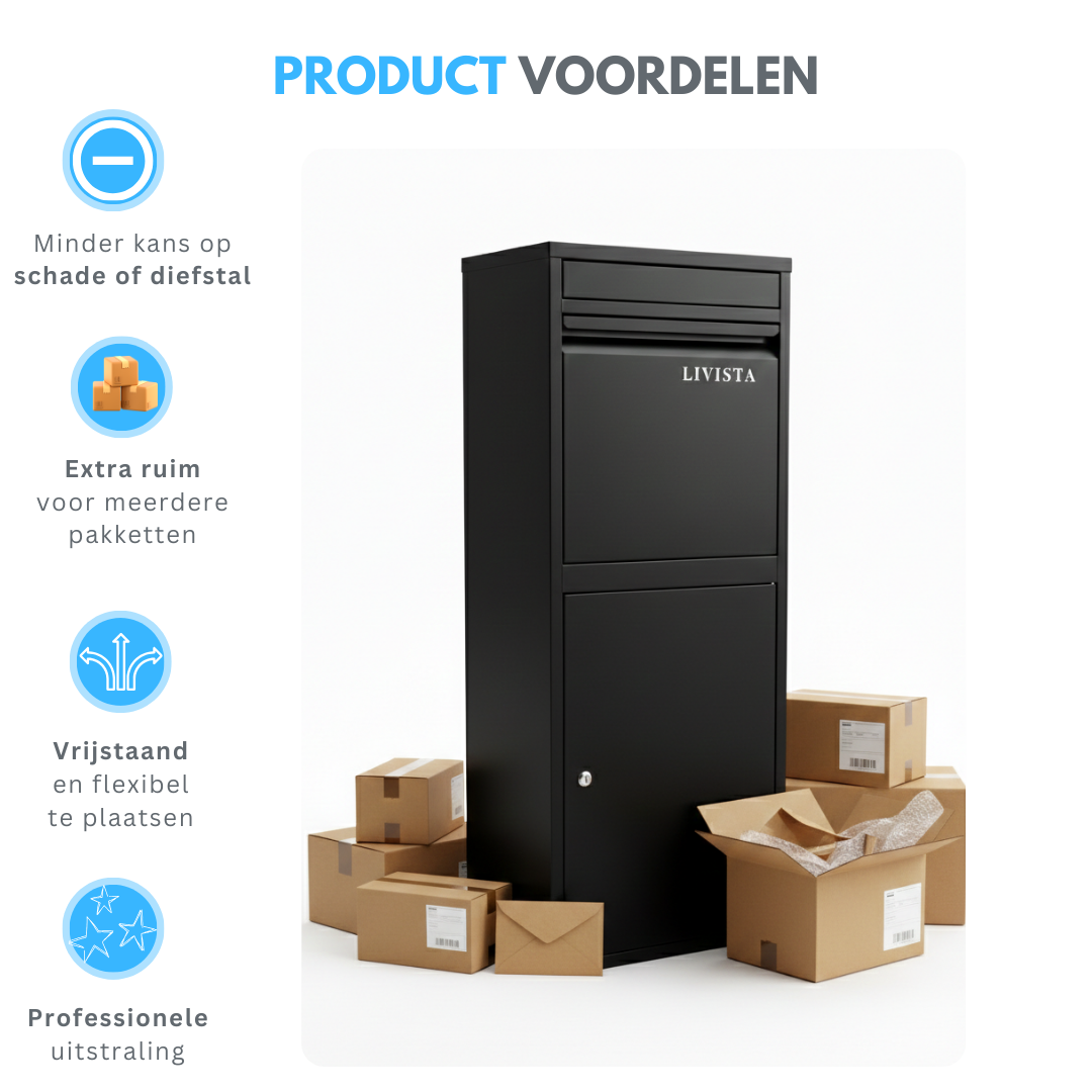 Livista Pakketbrievenbus XXL Vrijstaand – Extra Ruim & Veilig Afsluitbaar – Staande Brievenbus Weerbestendig Staal – Pakketbrievenbussen - Pakketbox - Zwart