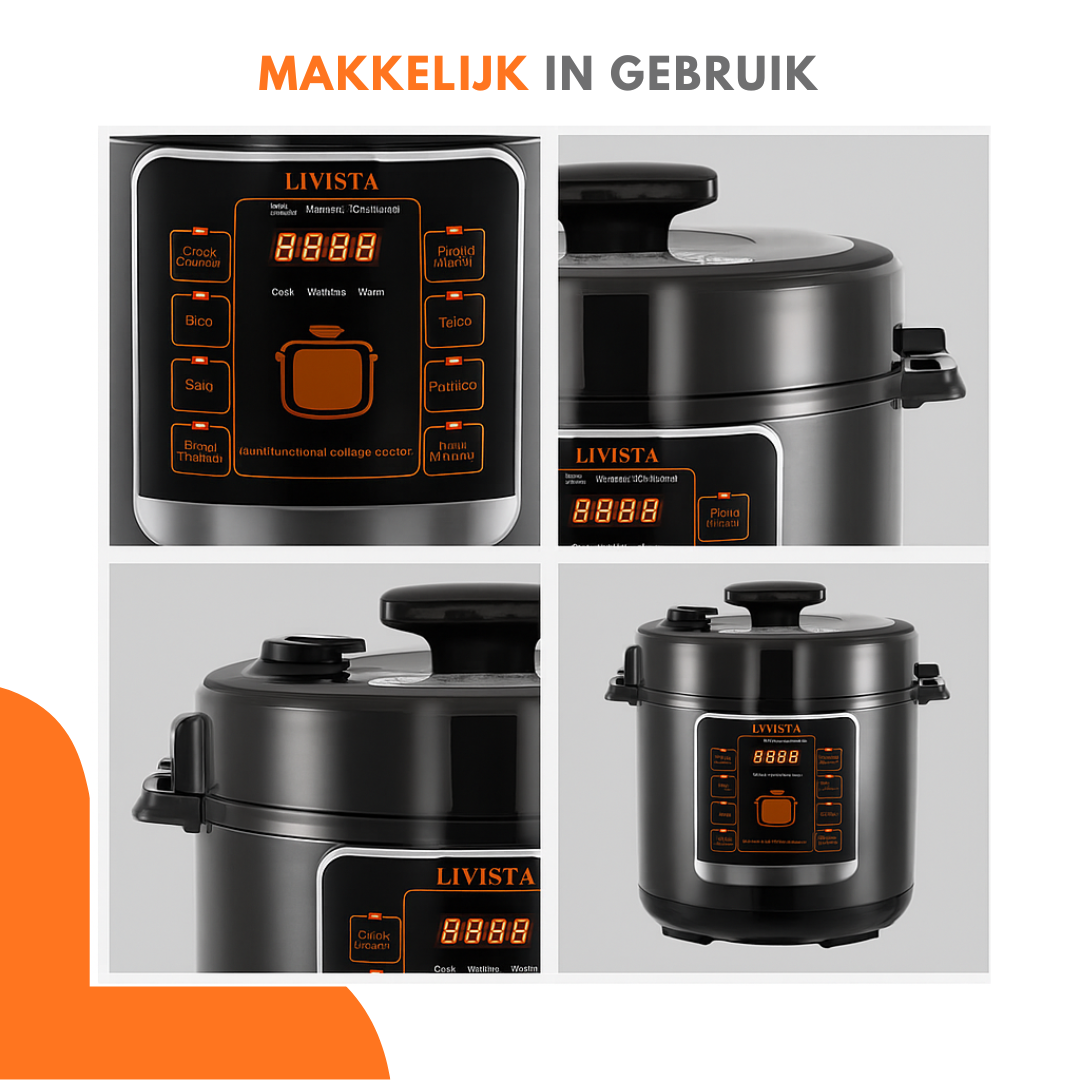 Livista snelkookpan – Multicooker – 6L – 1000W – Anti-aanbak – 3 Texturen, – Alles-in-één Koken