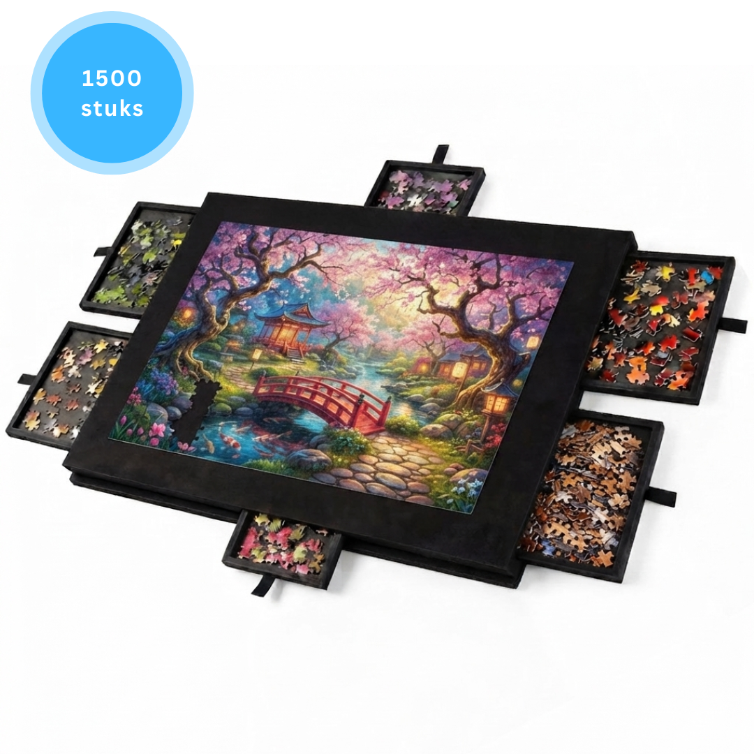 Livista Puzzelplaat voor 1500 Puzzelstukjes met 6 Lades – Puzzelbord met Opbergsysteem -– Puzzelmat van Hout – Puzzeltafel - Zwart