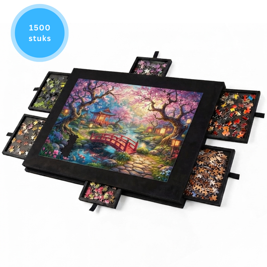 Livista Puzzelplaat voor 1500 Puzzelstukjes met 6 Lades – Puzzelbord met Opbergsysteem -– Puzzelmat van Hout – Puzzeltafel - Zwart