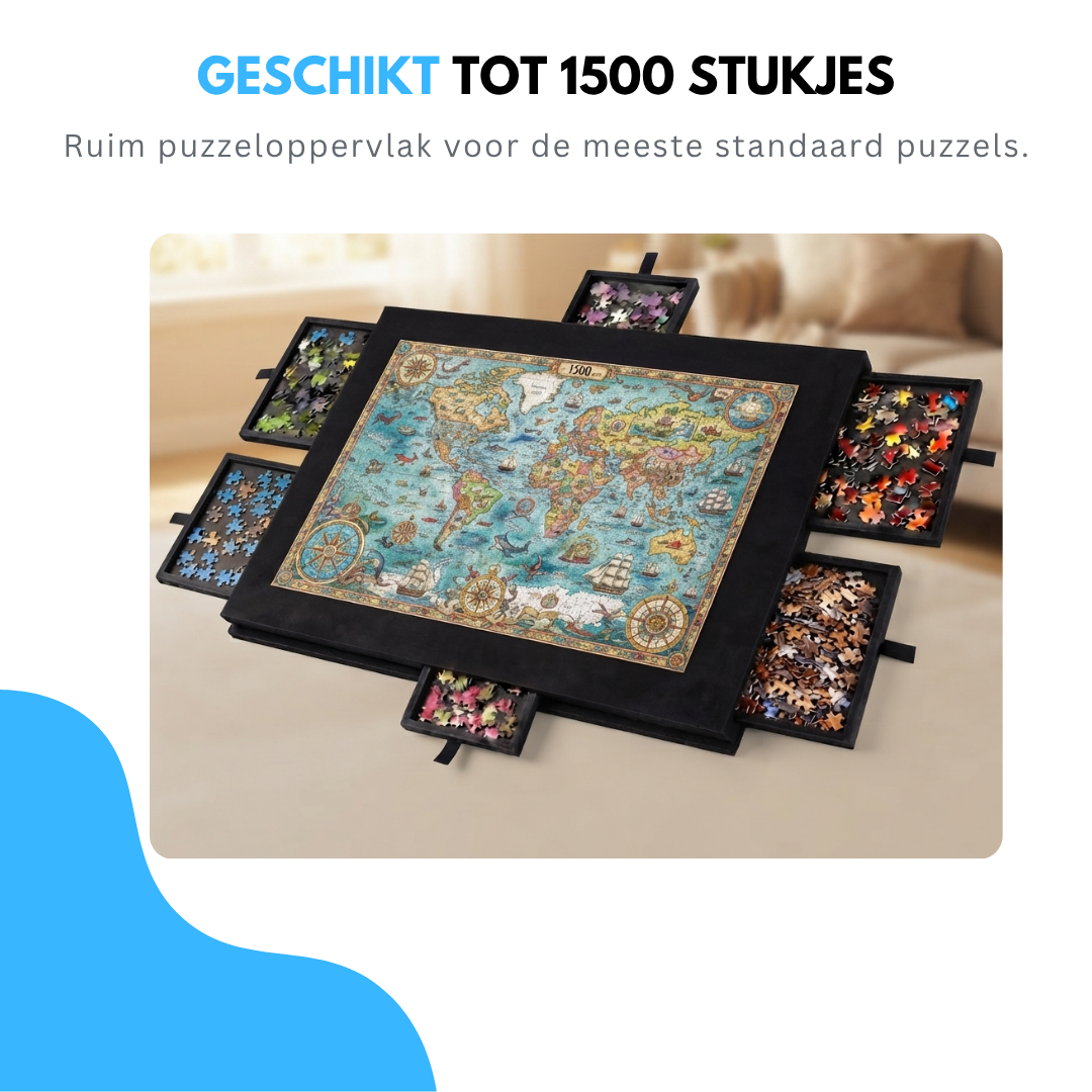 Livista Puzzelplaat voor 1500 Puzzelstukjes met 6 Lades – Puzzelbord met Opbergsysteem -– Puzzelmat van Hout – Puzzeltafel - Zwart