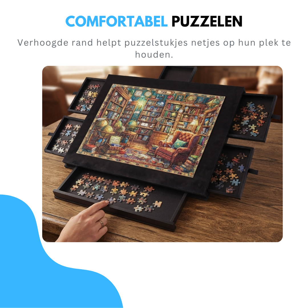 Livista Puzzelplaat voor 1500 Puzzelstukjes met 6 Lades – Puzzelbord met Opbergsysteem -– Puzzelmat van Hout – Puzzeltafel - Zwart
