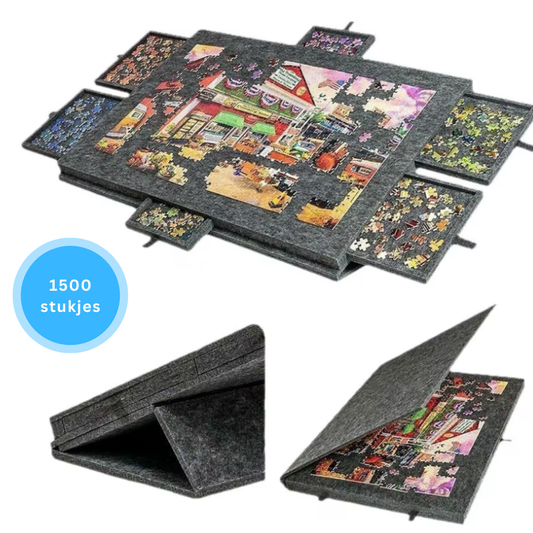 Livista Puzzelplaat voor 1500 Puzzelstukjes met 6 Lades – Puzzelbord met Opbergsysteem -– Puzzelmat van Hout – Puzzeltafel - Grijs