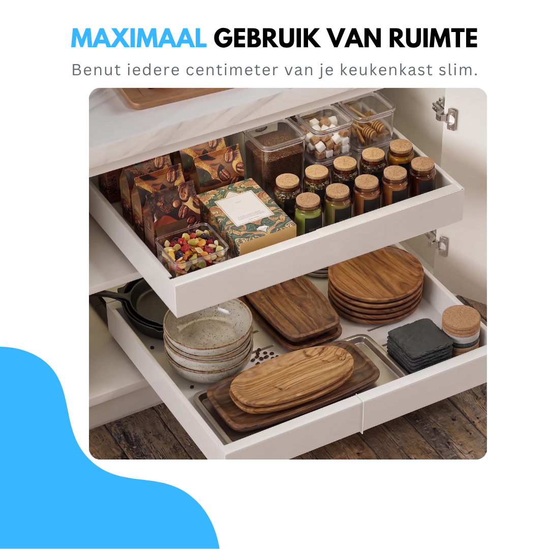 Livista Gootsteenkast Organizer Uitschuifbaar – Uittrekbaar en Verstelbaar (43-67 cm) - Keukenkast Organizer Onder Gootsteen - Lade Organizer - Badkamer Organizer - Keukenrek – Wit