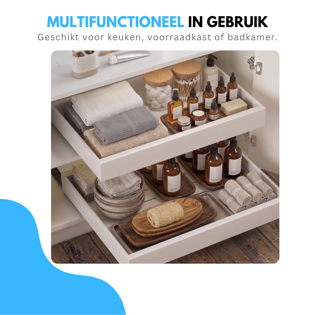 Livista Gootsteenkast Organizer Uitschuifbaar – Uittrekbaar en Verstelbaar (43-67 cm) - Keukenkast Organizer Onder Gootsteen - Lade Organizer - Badkamer Organizer - Keukenrek – Wit