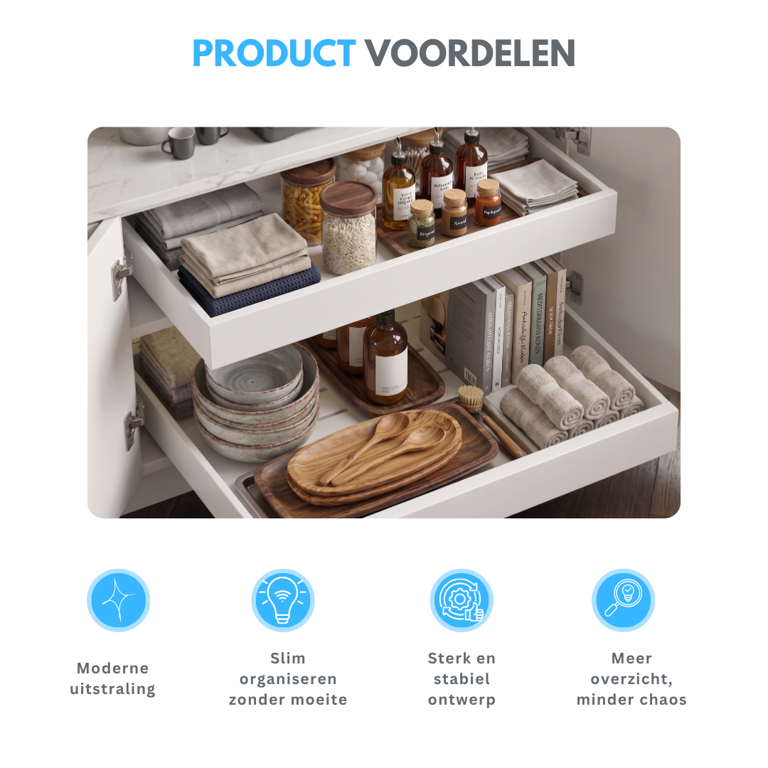 Livista Gootsteenkast Organizer Uitschuifbaar – Uittrekbaar en Verstelbaar (43-67 cm) - Keukenkast Organizer Onder Gootsteen - Lade Organizer - Badkamer Organizer - Keukenrek – Wit