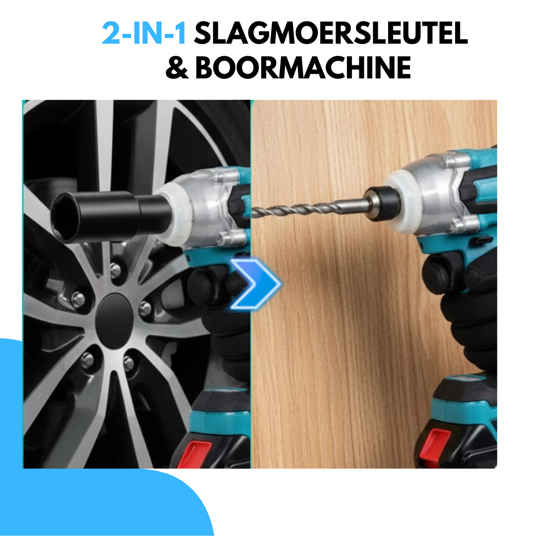 Truskore Accu Slagmoersleutel - Slagmoersleutelset - Slagmoersleutel elektrisch - Slagschroevendraaier - incl. 13x Moerdoppen, 2x Accu