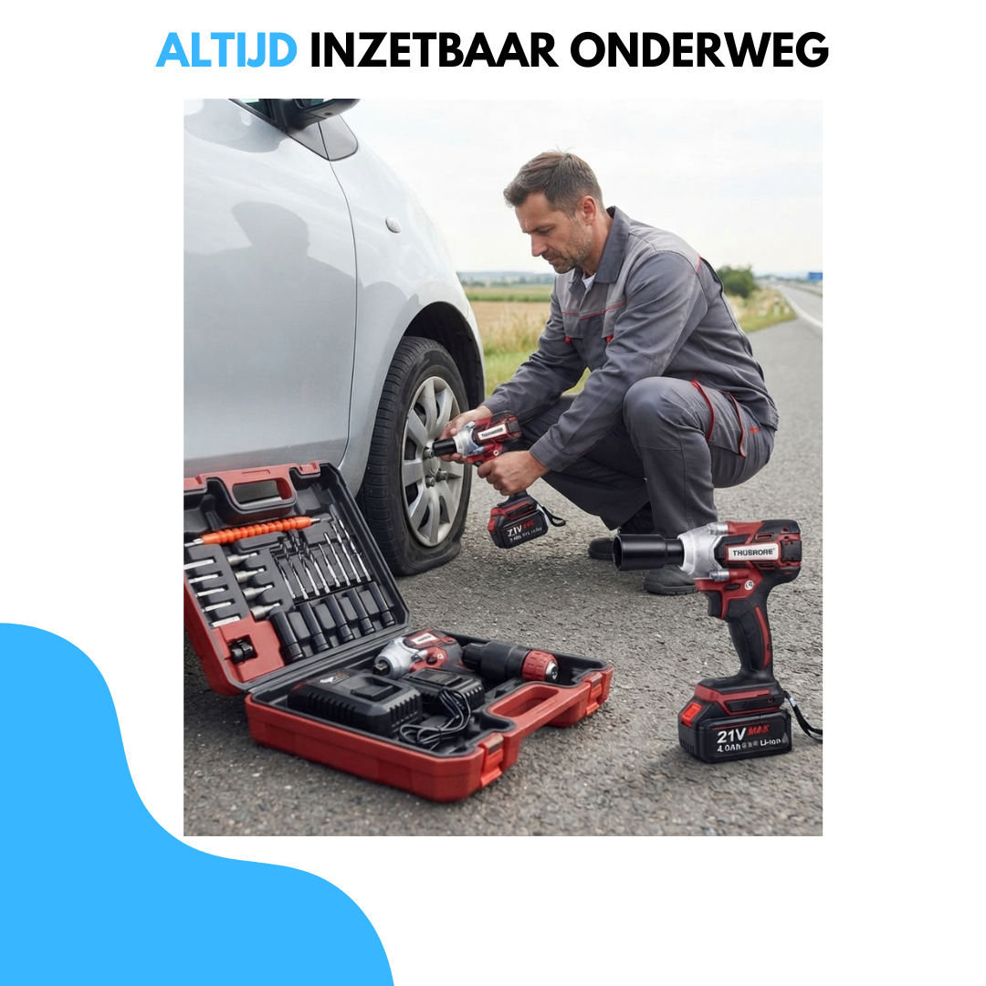 Truskore Accu Slagmoersleutel - Slagmoersleutelset - Slagmoersleutel elektrisch - Slagschroevendraaier - incl. 13x Moerdoppen, 2x Accu - Rood