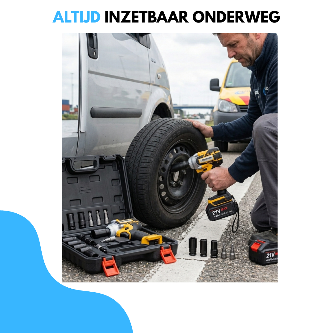 Truskore Accu Slagmoersleutel - Slagmoersleutelset - Slagmoersleutel elektrisch - Slagschroevendraaier - incl. 13x Moerdoppen, 2x Accu - Geel