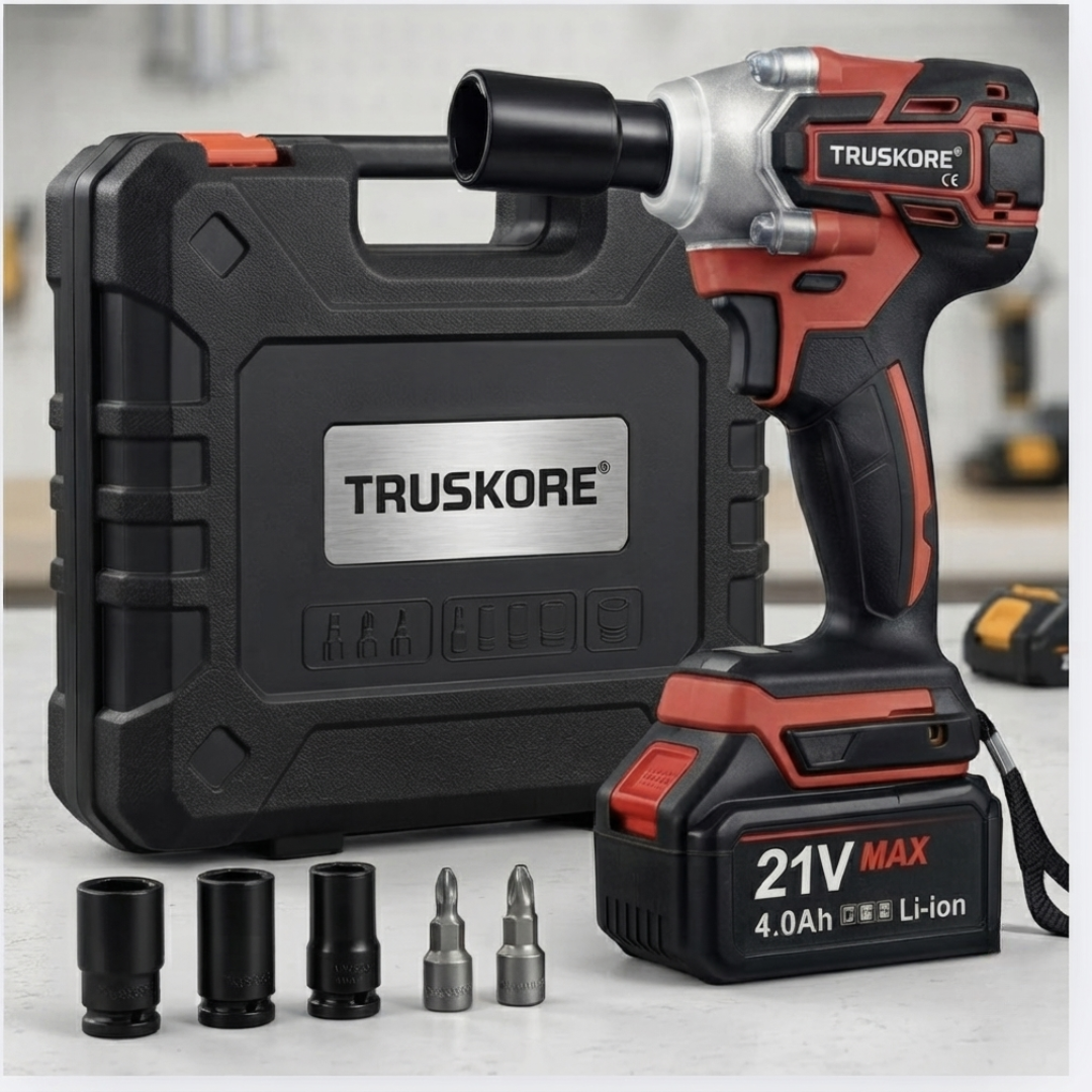 Truskore Accu Slagmoersleutel - Slagmoersleutelset - Slagmoersleutel elektrisch - Slagschroevendraaier - incl. 13x Moerdoppen, 2x Accu - Rood