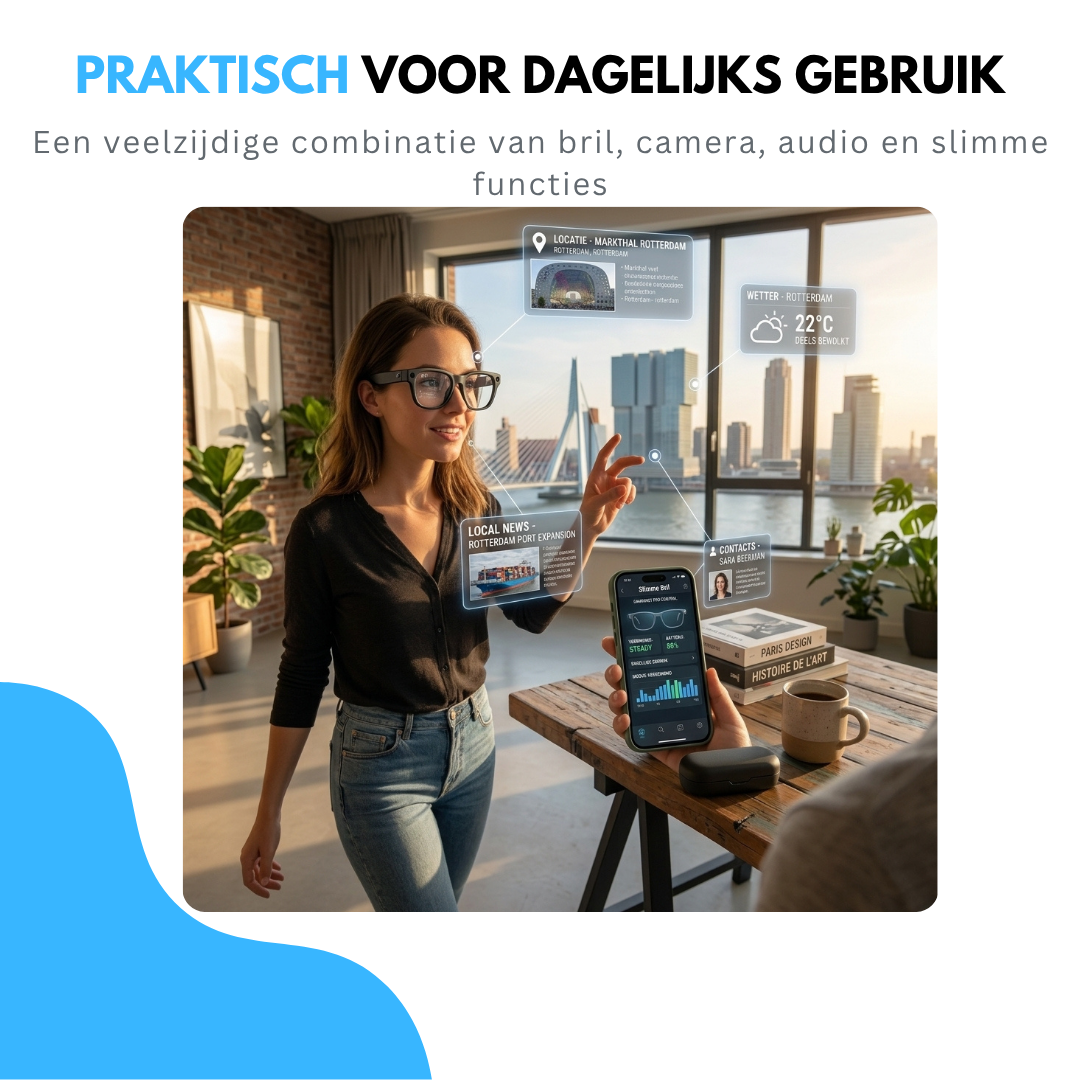 Livista Smart Bril – Slimme Bril met Camera – Smart Glasses met NL-app, vertaalfunctie en meer – AI Glasses - Camera Bril - Bril Camera - Zwart