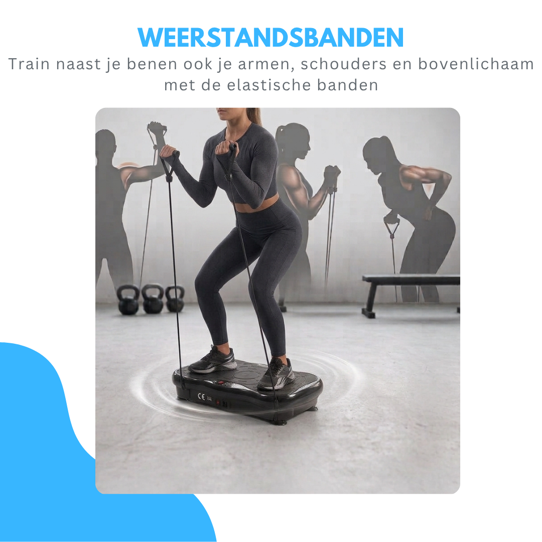 Truskore Trilplaat - Trilplaat Fitness - Powerplate - - 5 Trainingsprogramma's - 99 Snelheid niveaus - Trainingsapparatuur voor Uithoudingstraining - Met Bluetooth - Inclusief Weerstandsbanden en Handvatten - Zwart