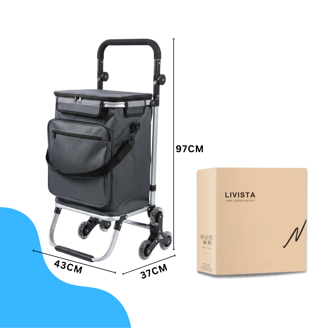Livista Opvouwbare Boodschappentrolley – 47L – Driehoekige Trapwieltjes – Aluminium Frame – Max.45kg Draagkracht – Multi-opbergvak – Stevige Waterafstotende Tas