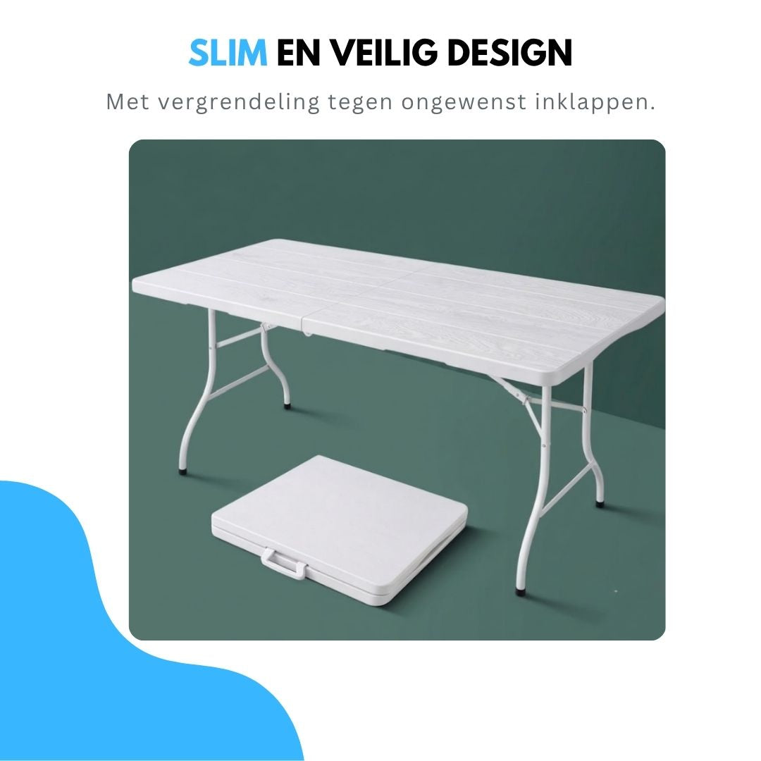 Livista Luxe Klaptafel 180x70 cm – Inklapbare Tafel - Opvouwbare Campingtafel & Stevige Tuintafel – Draagkracht tot 250 kg – Vouwtafel - Antislip en Weerbestendig -Handig voor Feest, Tuin of Camping - Wit