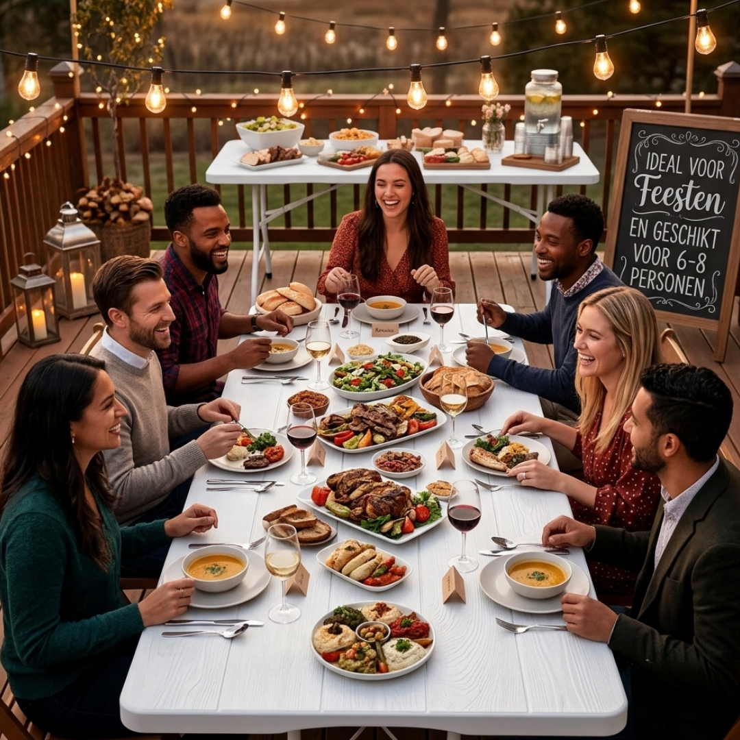 Livista Luxe Klaptafel 180x70 cm – Inklapbare Tafel - Opvouwbare Campingtafel & Stevige Tuintafel – Draagkracht tot 250 kg – Vouwtafel - Antislip en Weerbestendig -Handig voor Feest, Tuin of Camping - Wit