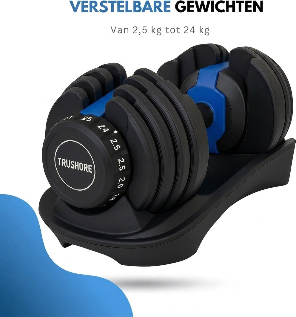 Truskore Verstelbare Dumbbell 24KG - Prijs per Dumbell - Smart Dumbbells - Gewichten Set Halters- Gewichtenset voor Home Gym - Adjustable Dumbbells - Dumbbells Verstelbaar van 2,5 kg tot 24kg