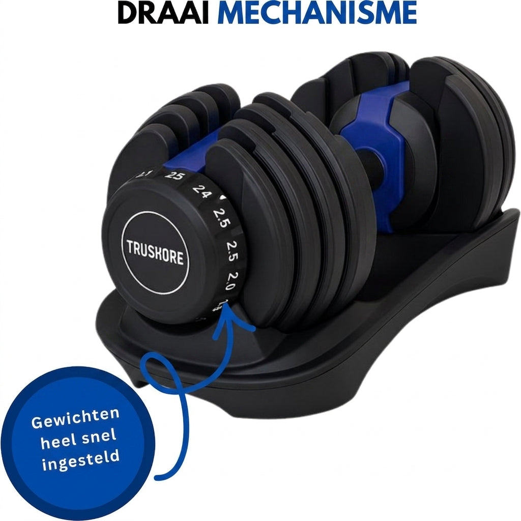 Truskore Verstelbare Dumbbell 24KG - Prijs per Dumbell - Smart Dumbbells - Gewichten Set Halters- Gewichtenset voor Home Gym - Adjustable Dumbbells - Dumbbells Verstelbaar van 2,5 kg tot 24kg
