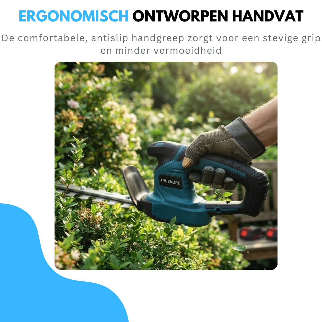 Truskore Accu Heggenschaar - - Elektrische Grasschaar - Draadloze Snoeischaar - Heggenknipper - Incl. Buxusschaarmes & Grasschaarmes - 2 Accu's - Blauw