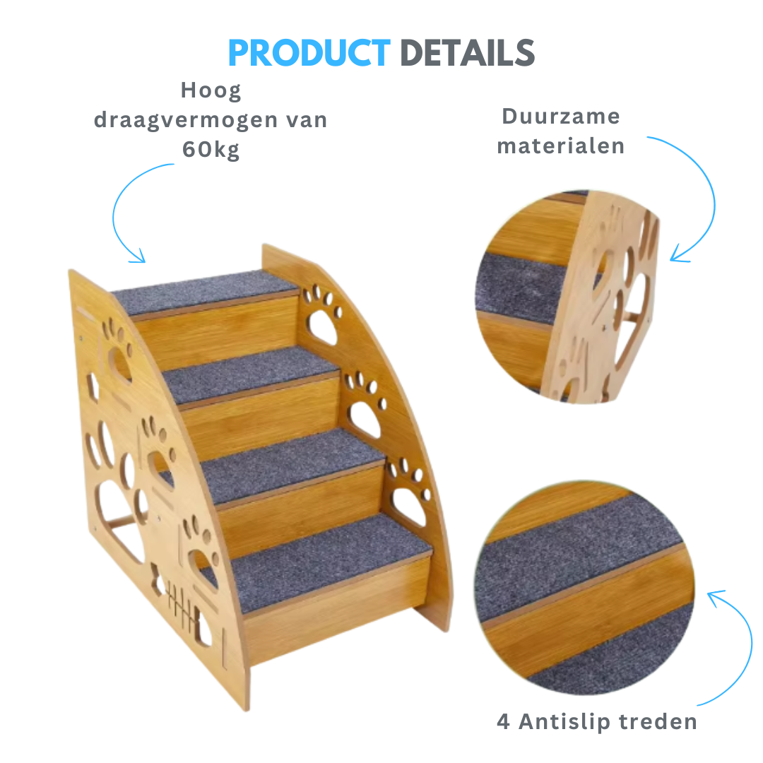 Livista Hondentrap met 4 Antislip Treden - Loopplank voor Honden en Katten - Lichtgewicht Houtlook - Stevig Hondentrapje - Draagvermogen van 60 KG