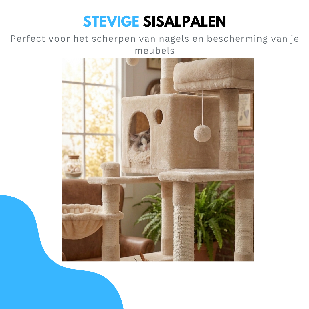 Livista Krabpaal voor zware katten - Hoge krabpaal - Krabpaal boomstam - Krabpaal voor grote katten - Kat toren - Krabpaal plafond - Stevige krabpaal - Krabpaal voor katten - XXL - Katten verblijf