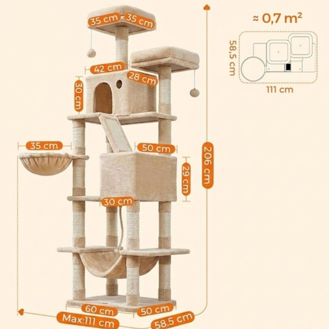 Livista Krabpaal voor zware katten - Hoge krabpaal - Krabpaal boomstam - Krabpaal voor grote katten - Kat toren - Krabpaal plafond - Stevige krabpaal - Krabpaal voor katten - XXL - Katten verblijf