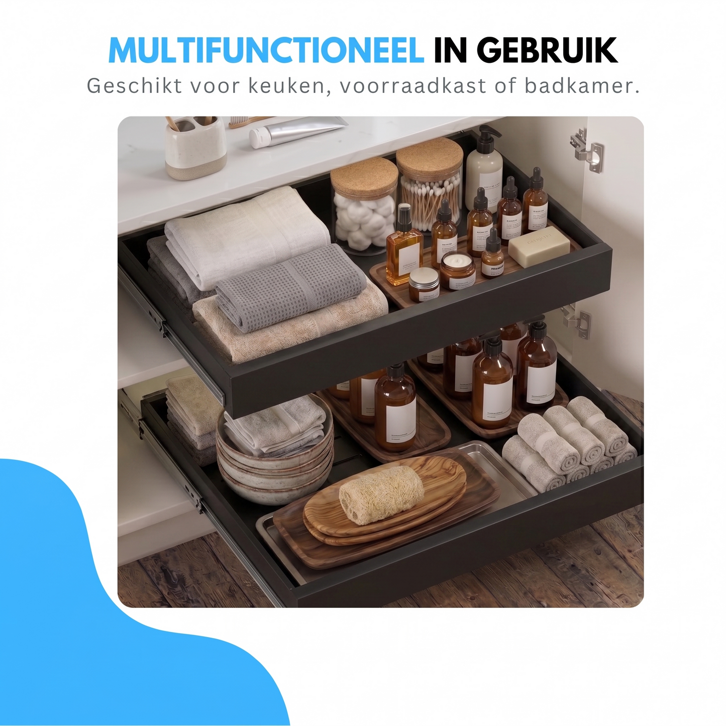 Livista Gootsteenkast Organizer Uitschuifbaar – Uittrekbaar en Verstelbaar (43-67 cm) - Keukenkast Organizer Onder Gootsteen - Lade Organizer - Badkamer Organizer - Keukenrek – Zwart