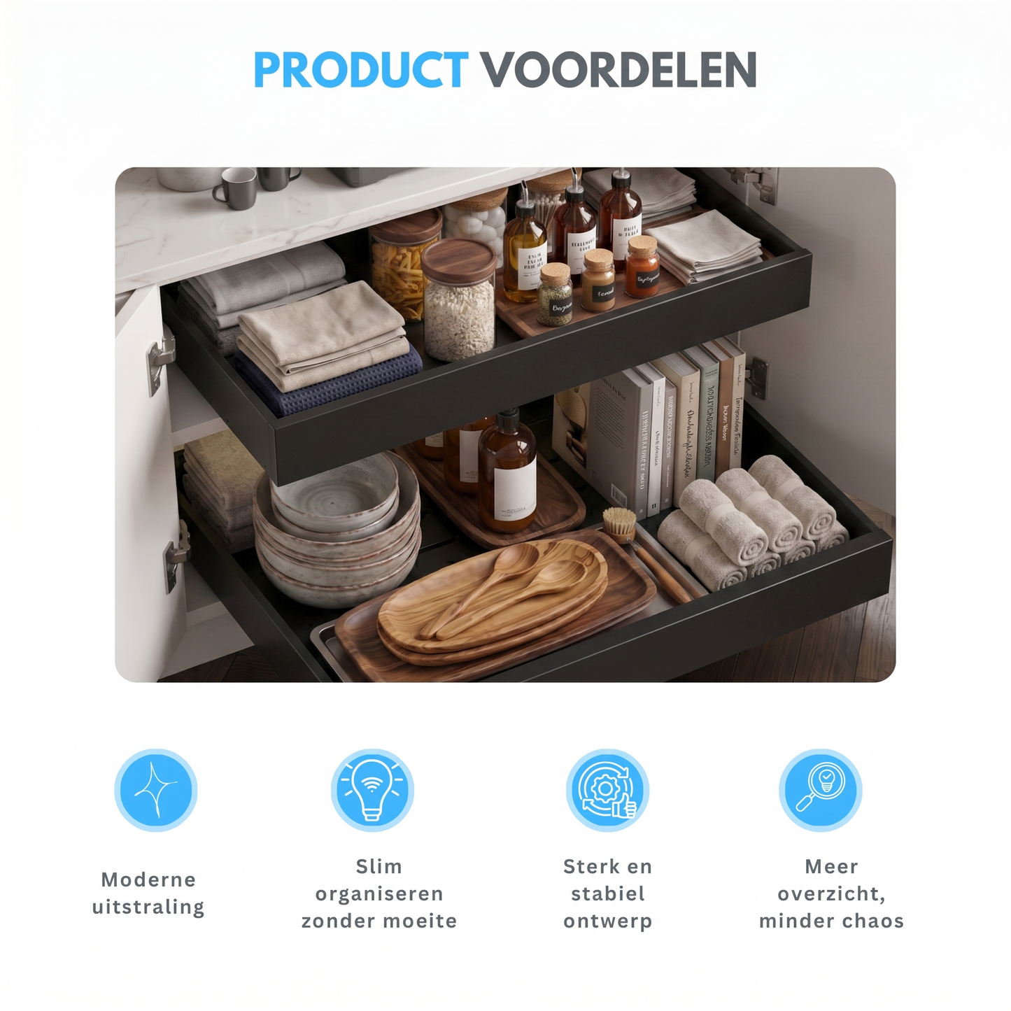 Livista Gootsteenkast Organizer Uitschuifbaar – Uittrekbaar en Verstelbaar (43-67 cm) - Keukenkast Organizer Onder Gootsteen - Lade Organizer - Badkamer Organizer - Keukenrek – Zwart